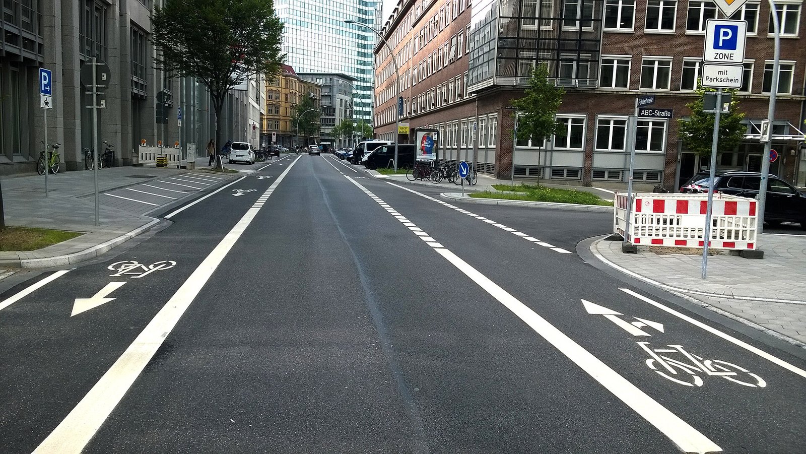 Marked cycle lane in Hamburg Germany
