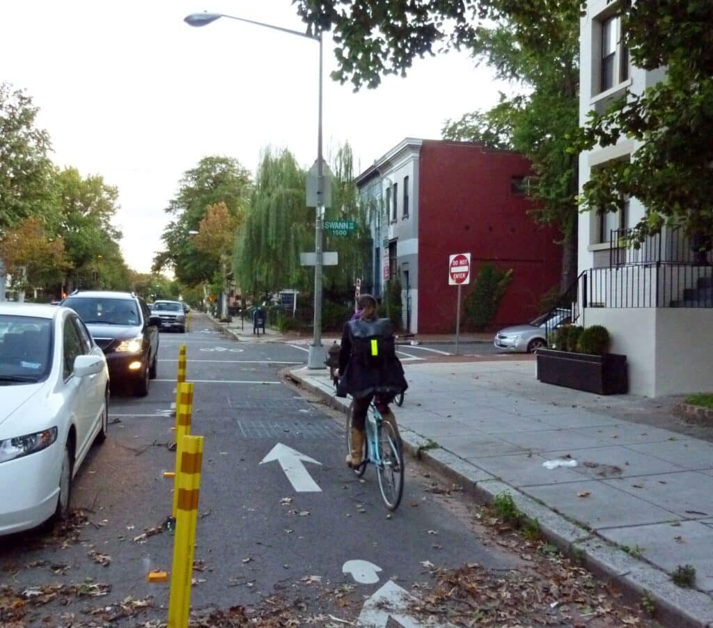 Buffered contraflow bike lane in a United States city