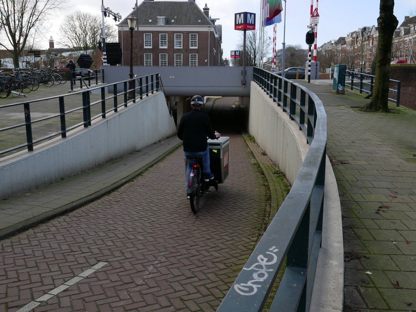 A tunnel in Amsterdam used by cyclists and pedestrians