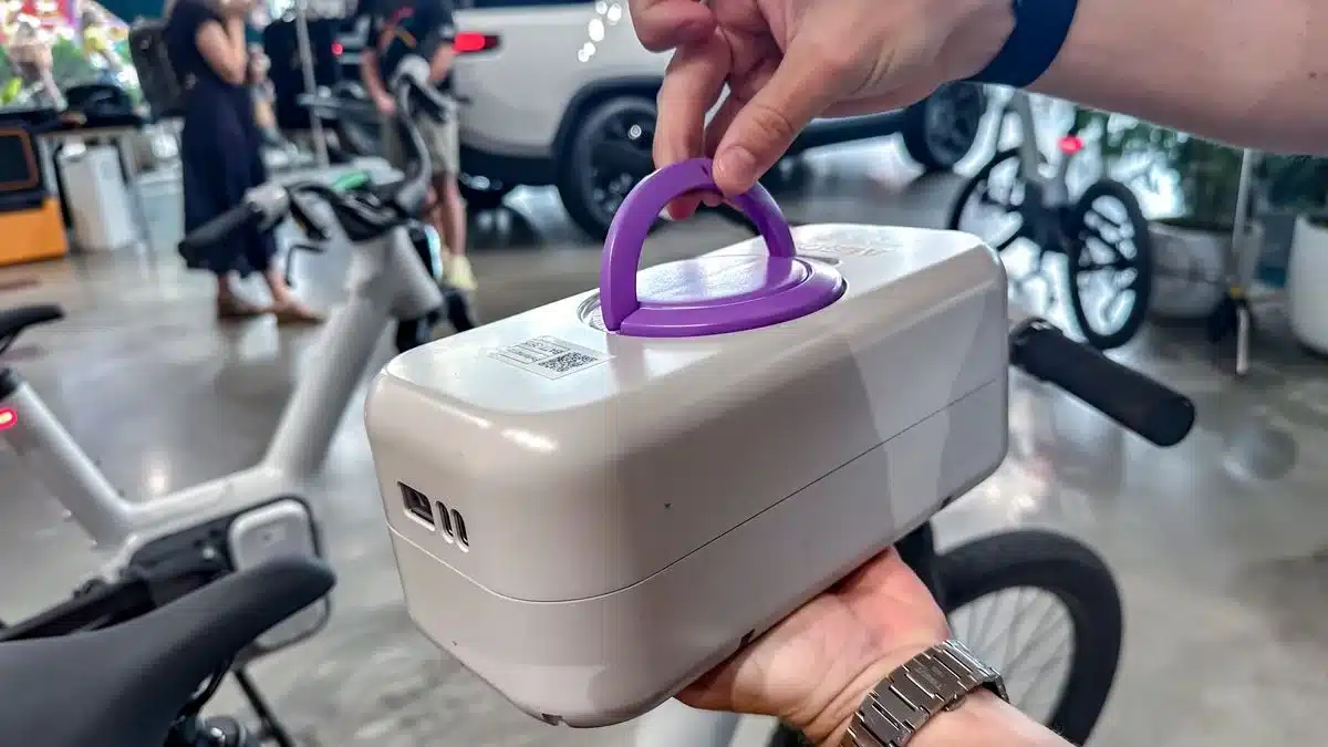 Removable ALSO TM-B battery shown during a press test ride