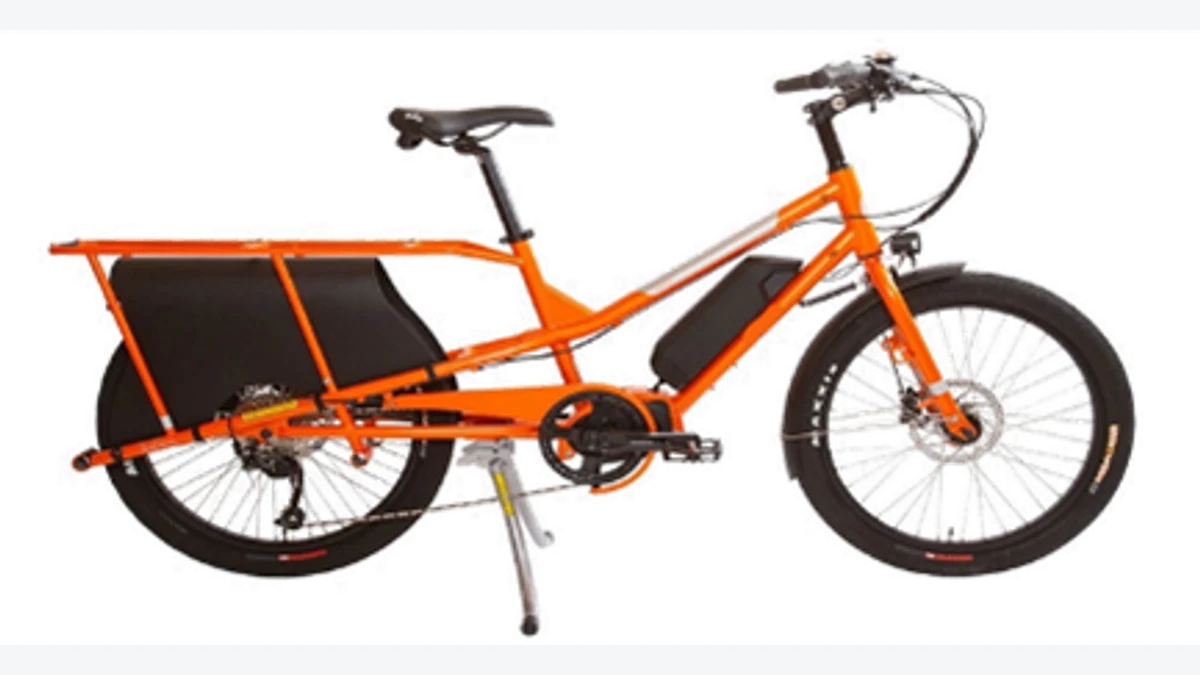 Orange e-cargo bike illustration from Queensland's e-bike rules guidance